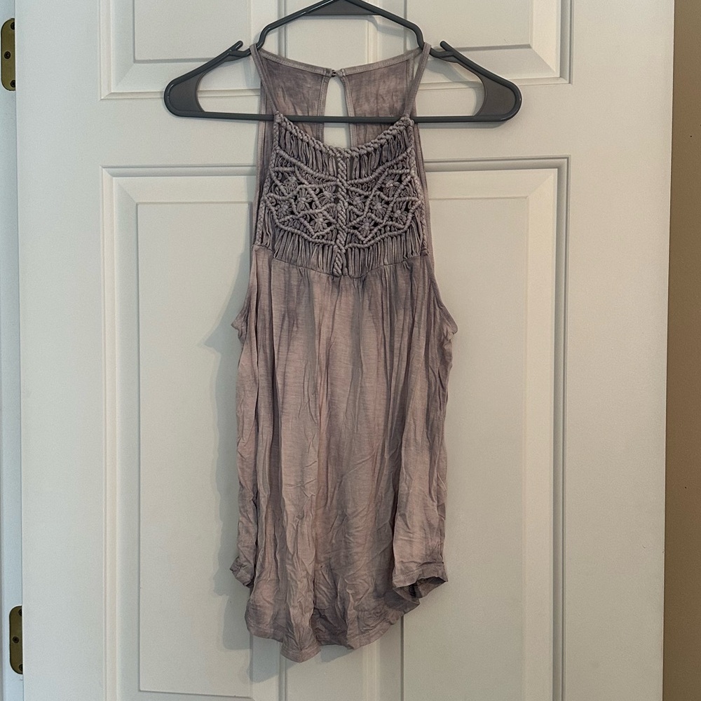 American Eagle Outfitters Crochet Yoke Tank - Mauve Taupe